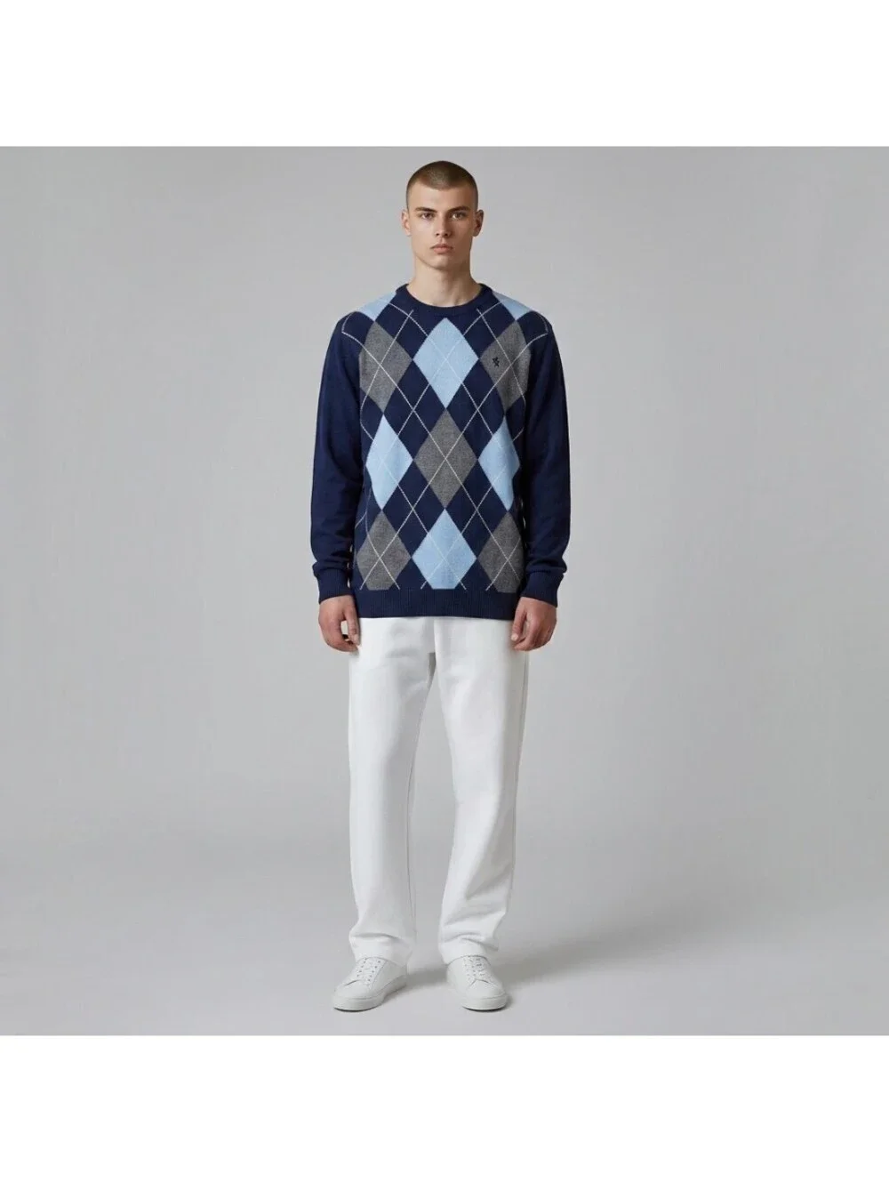 Banana Republic Sweater Pullover Men XL Blue Geometric Knit Wool Long Sleeve